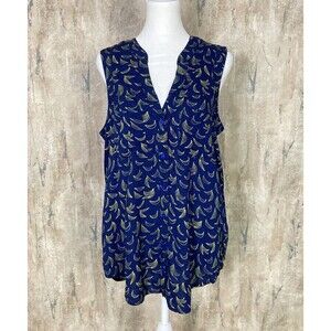 Maeve by Anthropologie Sz 10 Sunseeker Navy Blue Banana Sleeveless Shirt Blouse